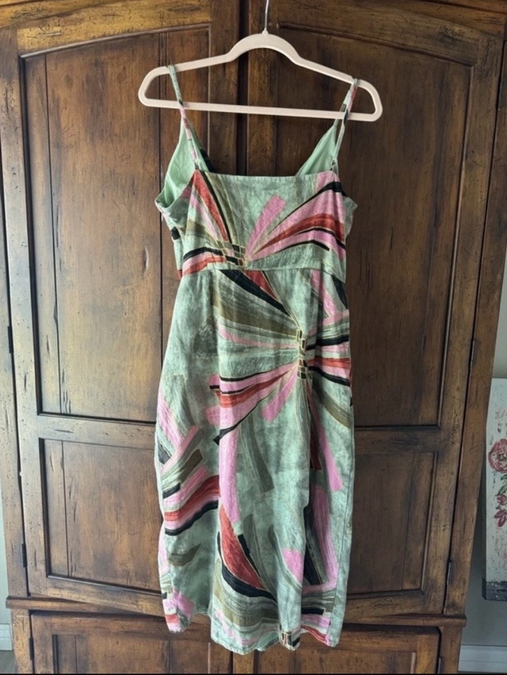 Jason Wu Linen Blend Surplice Faux Wrap Tie Front Midi Dress Tropical Size 8 - Picture 3 of 6